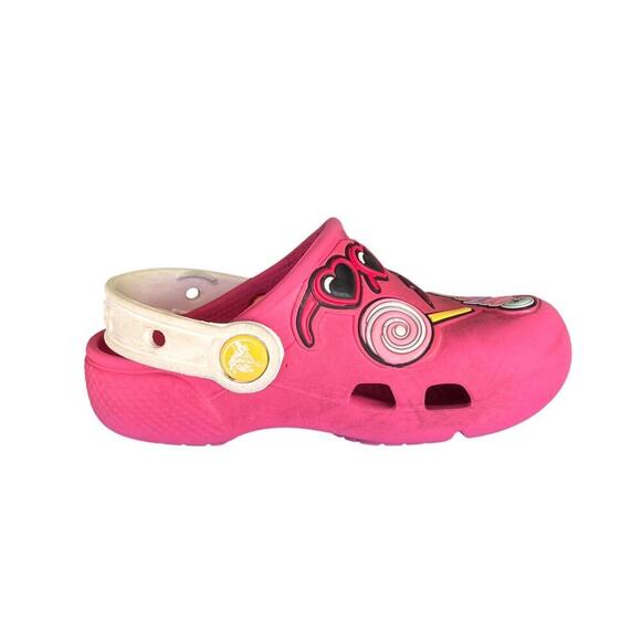 CROCS girls Pink Cherry flip back waterproof slip on slip flip back sandals sz 9 - Picture 8 of 10